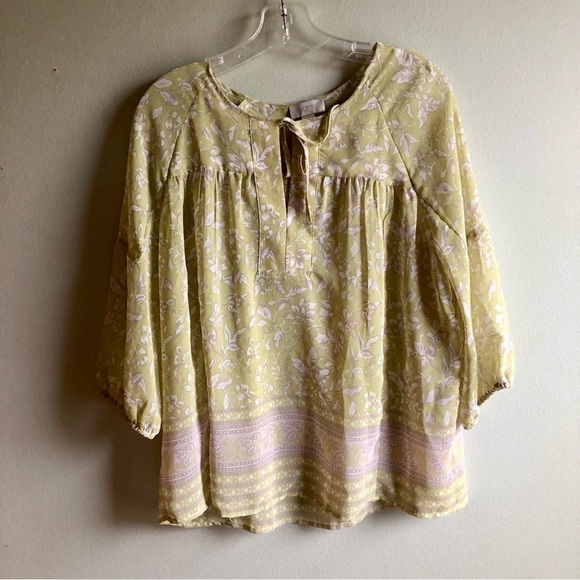 Ann Taylor Loft Boho‎ Floral Cottage Peasant Keyhole Blouse Tunic Top Small - Picture 1 of 7